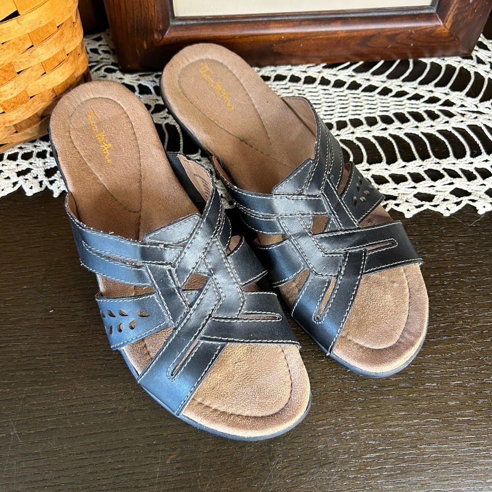 Vintage Thom McAn Black‎ Wedge Sandals – 90's Style
